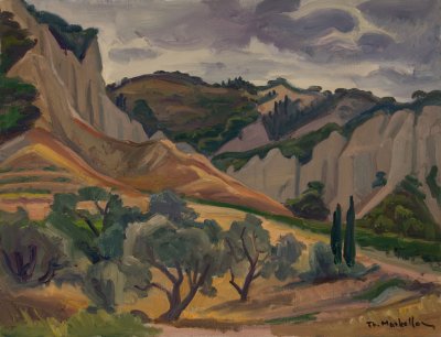 Derveni Area, Earth Mounds — Oil painting, Canvas, 50.00×65.00cm — Theodoros Markellos